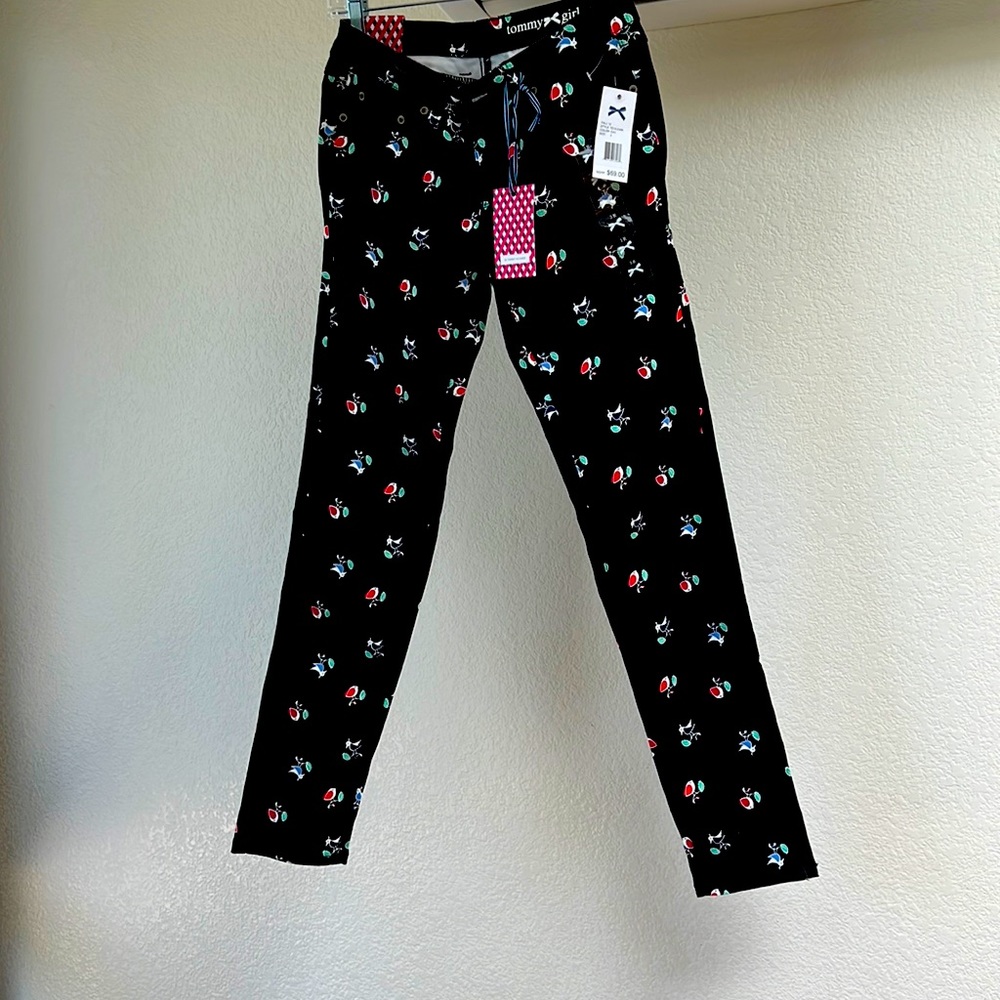 Tommy girl print jeans, black with birdy prints, size 3R, stretchy, new with tag